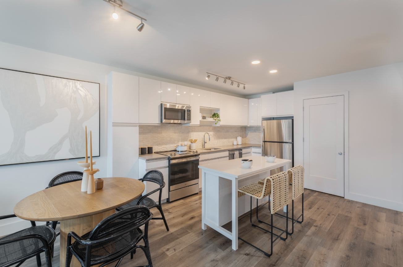 Dining table and kitchen